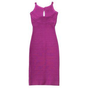 HERVE LEGER FUCHSIA SHANNON KEYHOLE SLEEVELESS FITTED BANDAGE DRESS IN BRIGHT LI